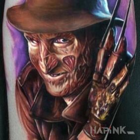 Tattoo Freddie Kruger 4 on the calf motif: characters