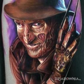 Tatuaż Freddie Kruger 4 na łydce motyw: twarze