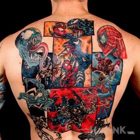 Tattoo Spider-man on the back motif: characters
