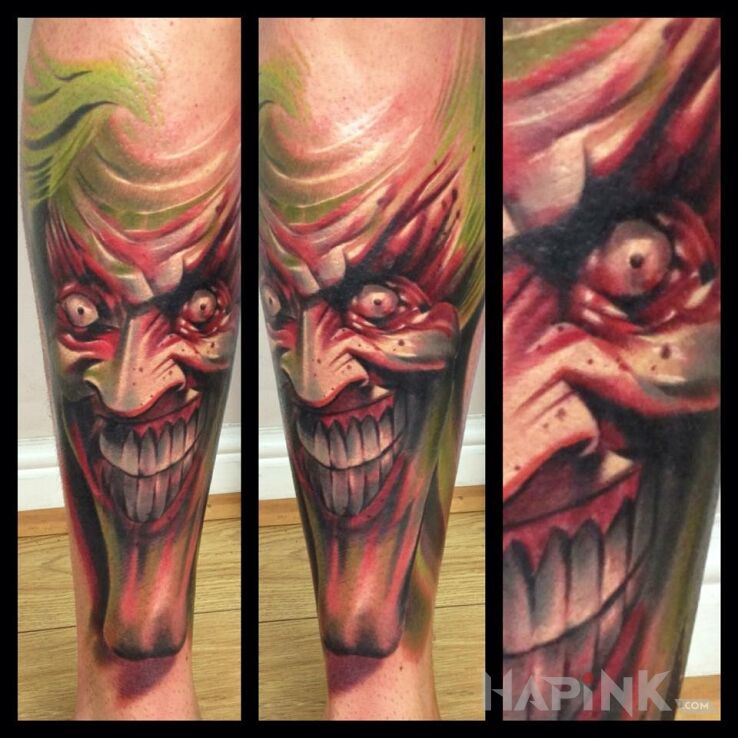 Tattoo Joker in characters motif on the forearm