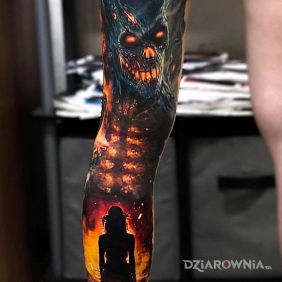 Tatuaż Diabolo na łydce motyw: rękawy styl: realistyczne