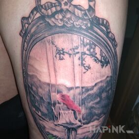 Tattoo Rest on the leg motif: colorful