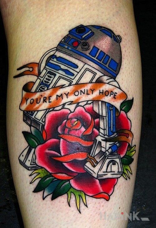 Tattoo Robot ze Star Wars in characters motif on the calf