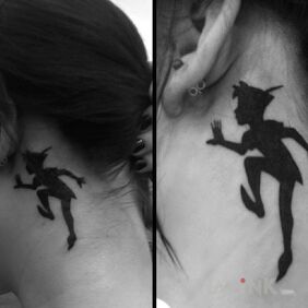 Tattoo Peter Pan on the neck motif: characters