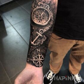Tattoo Travel on the forearm motif: objects style: realistic