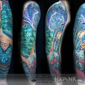 Tattoo Marvel on the forearm motif: sleeves