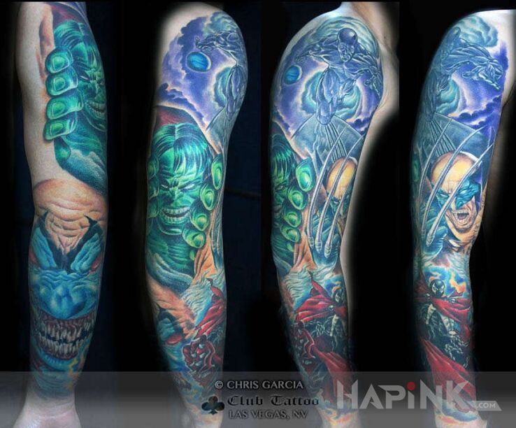 Tattoo Marvel in sleeves motif on the forearm