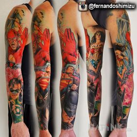 Tattoo Justice League in full swing on the upper arm motif: characters