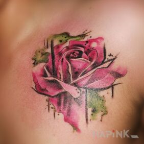 Tattoo Rose on the collarbone motif: flowers style: Watercolor