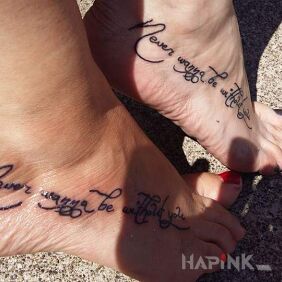 Tattoo Never wanna be without you on the foot motif: Love style: calligraphy