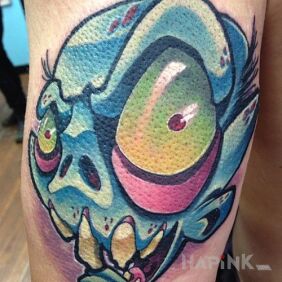 Tattoo Modern Zombies on the leg motif: colorful