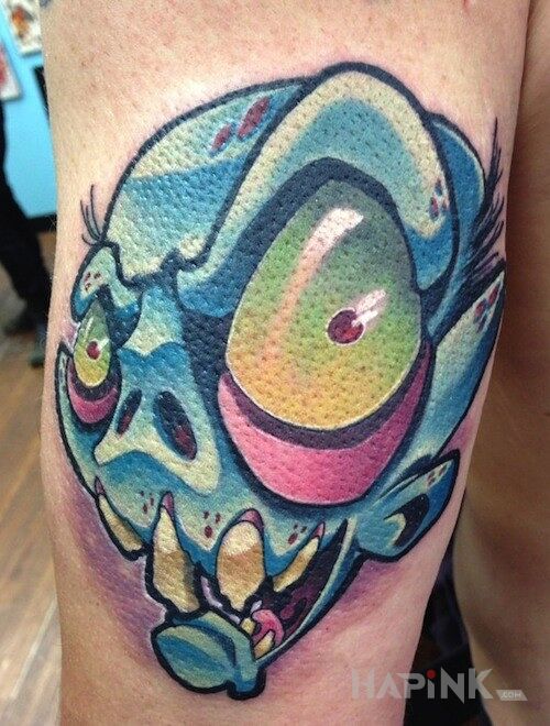 Tattoo Nowoczesny zombiak in colorful motif on the leg
