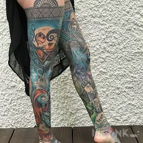 Tattoo Almost like tights on the foot motif: colorful style: cartoon / comic book