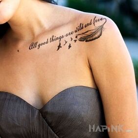 Tattoo Good stuff on the collarbone motif: lettering style: calligraphy