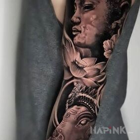 Tattoo India on the forearm motif: sleeves style: realistic