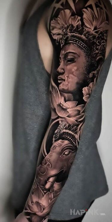 Tattoo Indie in sleeves motif and realistic style on the forearm