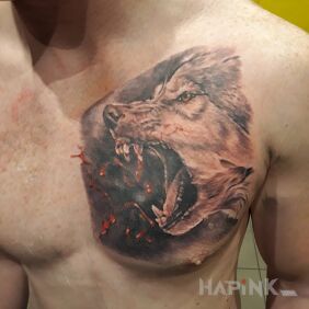Tattoo Part 1 - wszaaaa.     C. D. N... on the chest motif: black and gray style: realistic