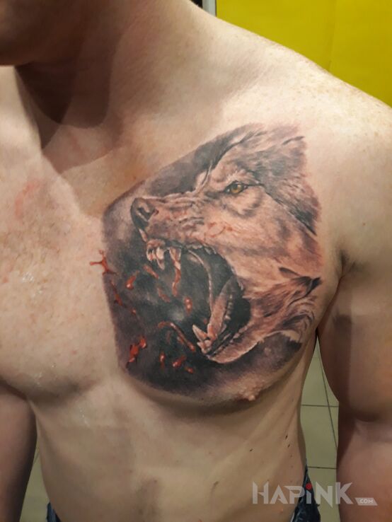 Tattoo Część 1 - wszaaaa.     C. D. N... in animals motif and realistic style on the chest
