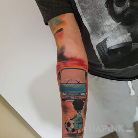 Tattoo A passion since childhood. on the forearm motif: colorful style: cartoon / comic book