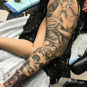 Tattoo Dead women on the leg motif: faces style: realistic