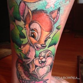 Tatuaż Bambi na nodze motyw: postacie