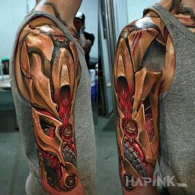 Tattoo Robot paw On the arm motif: 3D style: biomechanics