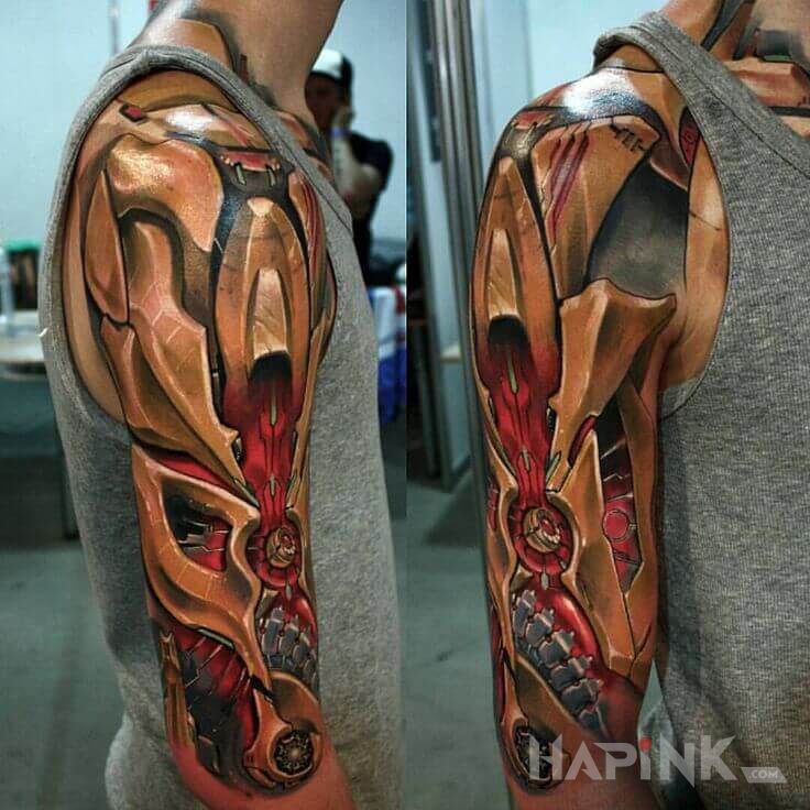 Tattoo Łapa robota in colorful motif and biomechanics style On the arm