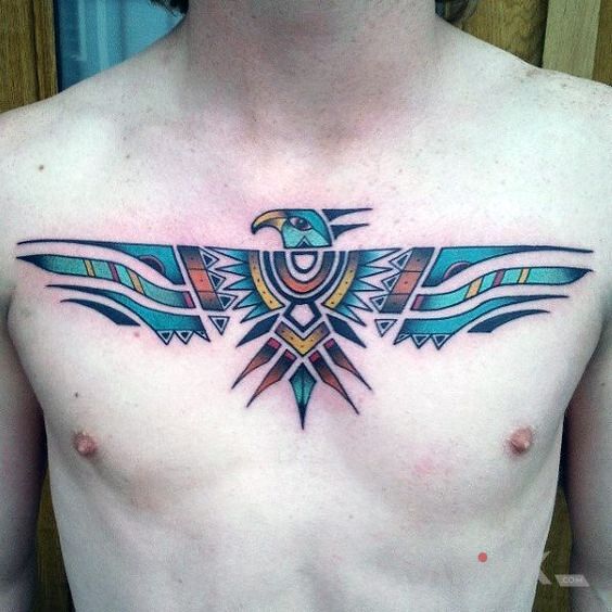 Tattoo Indiański orzeł in Indian motif and graphic / illustrative style on the chest