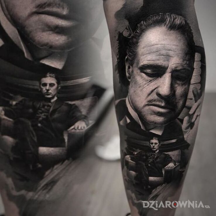 Tatuaż Corleone w motywie postacie i stylu realistyczne na łydce