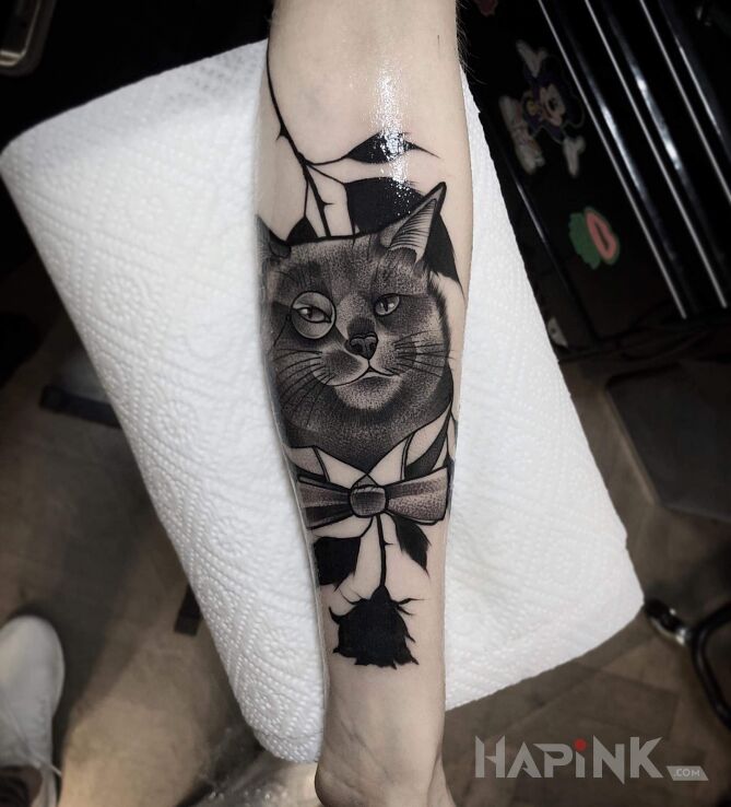 Tattoo Behemot in animals motif and graphic / illustrative style on the forearm