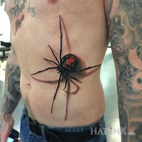 Tattoo Pająk 3D in 3D motif and realistic style on the ribs