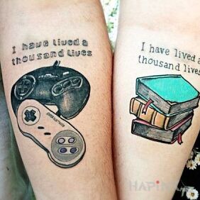 Tattoo Lived a thousand lives on the forearm motif: colorful style: graphic / illustrative