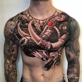 Tattoo A piece of elephant on the chest motif: animals style: realistic