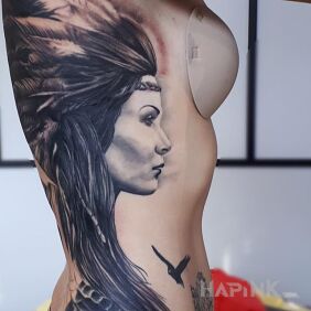 Tattoo A little bit of the Indian climate in a woman's edition. on the ribs motif: Indian style: realistic