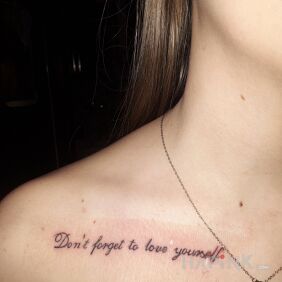 Tattoo Don't on the collarbone motif: lettering style: calligraphy