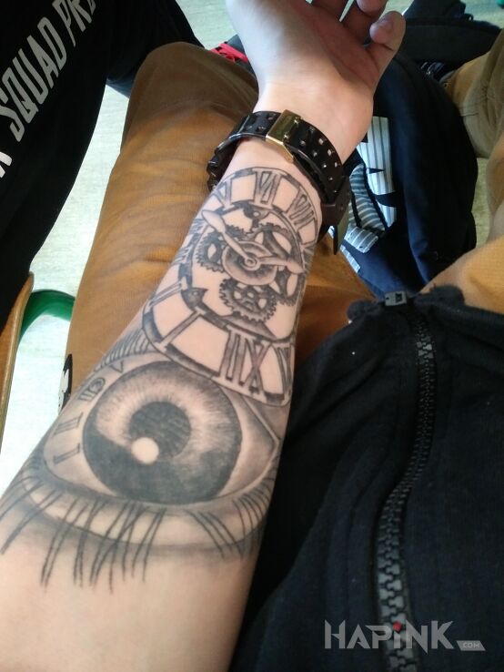 Tattoo Kolejny juz po miesiącu in black and gray motif and realistic style on the forearm
