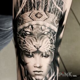 Tattoo Indian woman on the forearm motif: Indian style: realistic