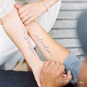 Tattoo Pleasures on the forearm motif: Love style: calligraphy