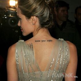 Tattoo Caption on the back motif: Angelina Jolie
