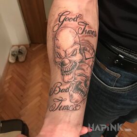 Tattoo First tattoo on the forearm motif: lettering style: graphic / illustrative
