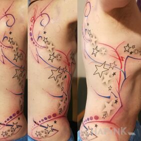 Tattoo Stars and swirls on the ribs motif: other style: graphic / illustrative