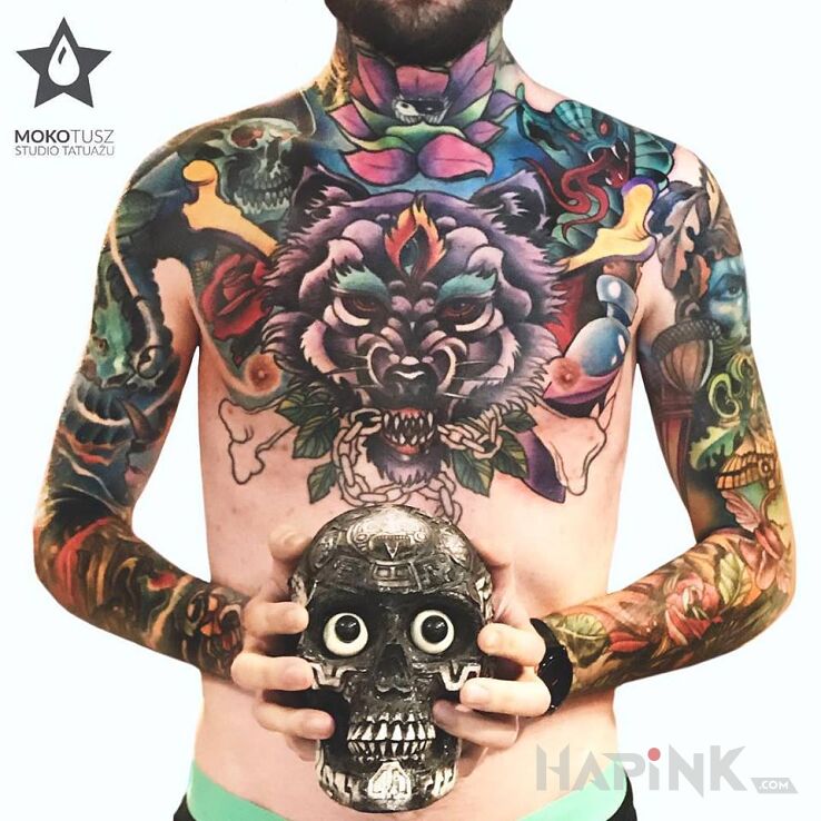 Tattoo Naprawdę. Tak. in colorful motif and newschool style on the ribs