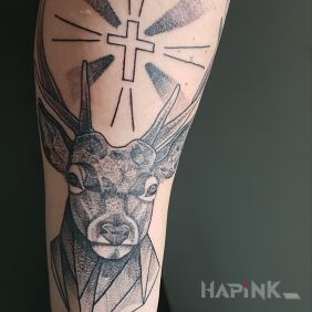 Tattoo Deer on the forearm motif: religious style: graphic / illustrative