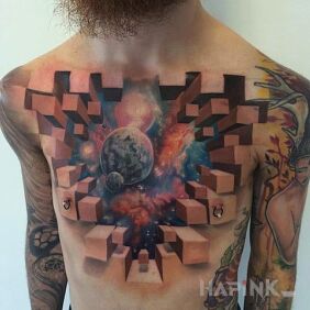 Tattoo Absolute pulp! on the chest motif: cosmos
