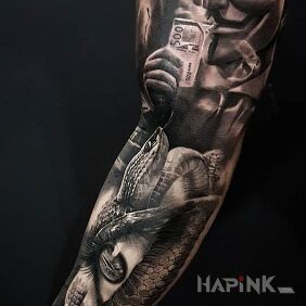 Tattoo V for Vendetta on the forearm motif: sleeves style: realistic