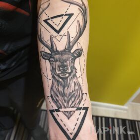 Tattoo The first but not the last ? on the forearm motif: black and gray style: graphic / illustrative