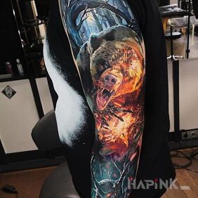 Tattoo Teddy bear, but not Pooh bear on the forearm motif: animals style: realistic