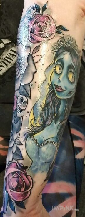 Tattoo Kolorowo in flowers motif and graphic / illustrative style on the forearm