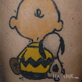 Tattoo The boy and the dog on the leg motif: characters