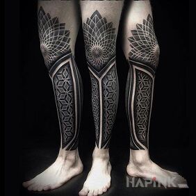 Tattoo Geometric perfection on the leg motif: mandalas style: geometric